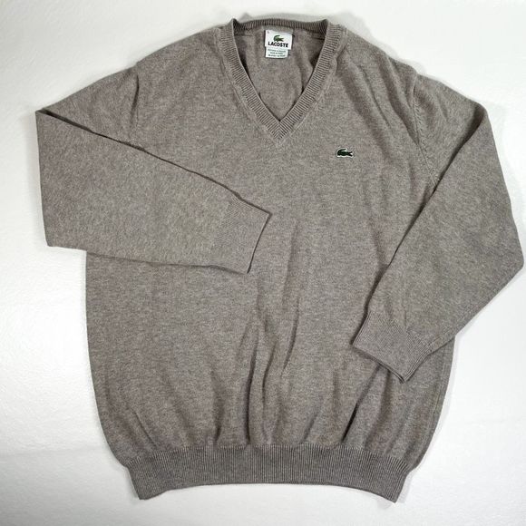 Lacoste Other - Lacoste Mens Large Tan Long Sleeve V Neck Sweater